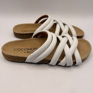 Coconuts by Matisse Zurie White Braided Strap Cork Slides Sandals Women's Size 7